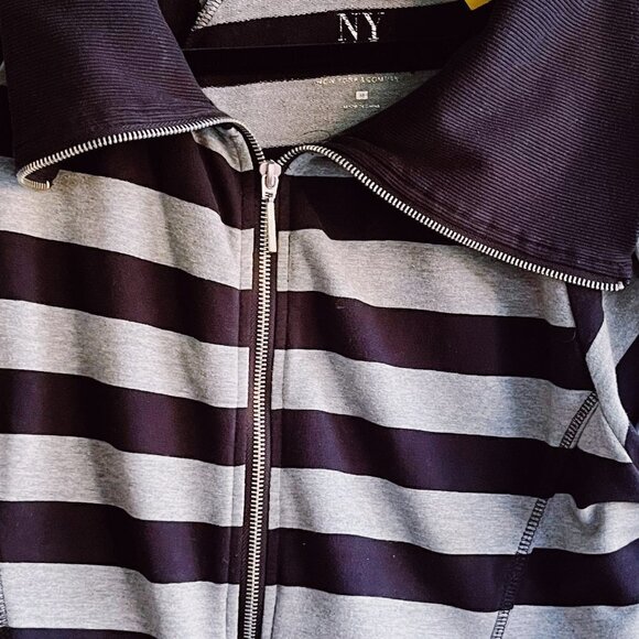 New York & Company Sweaters - NY and Co Sweatshirt Full Zip Jacket M Black and Grey Striped